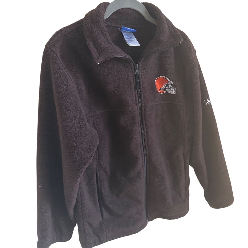 Vintage Reebok NFL Cleveland Browns Fleece Zip Jacket Brown Youth‎ M 10-12 - Picture 2 of 8